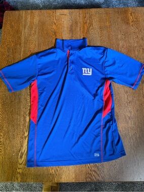 Men's Blue & Red Short-Sleeve Performance Polo with NY Logo